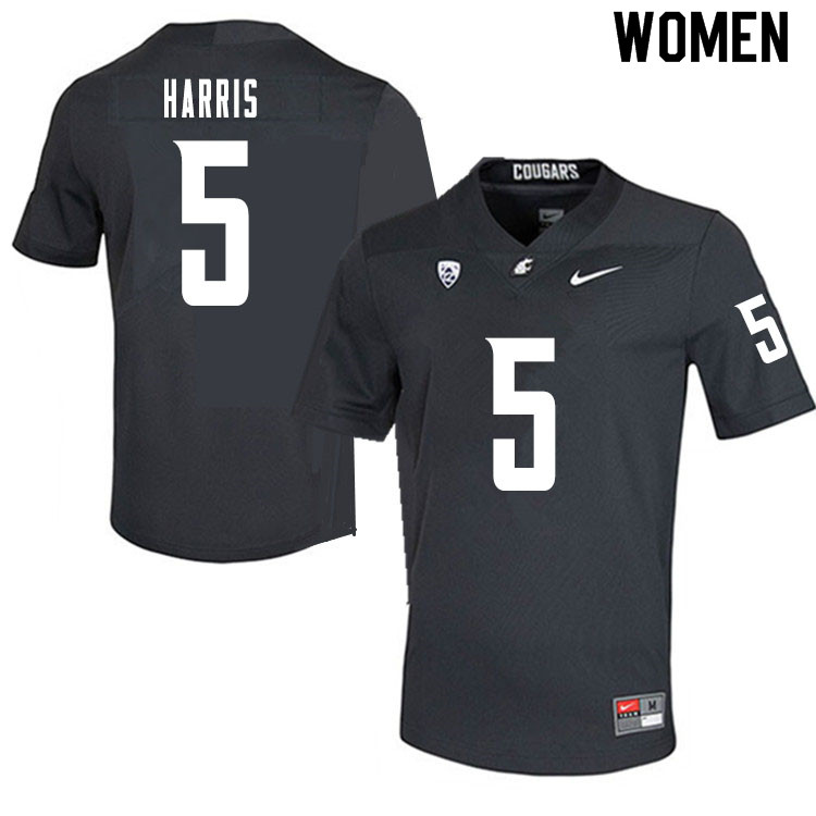 Women #5 Travell Harris Washington State Cougars College Football Jerseys Sale-Charcoal